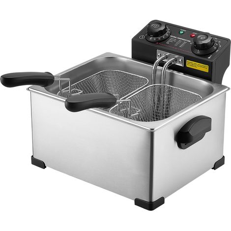 Mophorn Freidora Eléctrica Comercial de 5,2 L, 2500 W, Fabricada en Acero Inoxidable, Incluye 1 Cesta Grande y 2 Cestas Pequeñas, con Protección contra Sobrecalentamiento y Control de Temperatura (1/5)