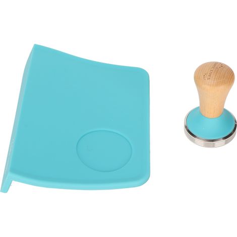 Marteau à Poudre de Café avec Manche en Bois et Base Plate, Set avec Tapis Anti-Dérapant en Silicone Bleu 51mm (1/5)