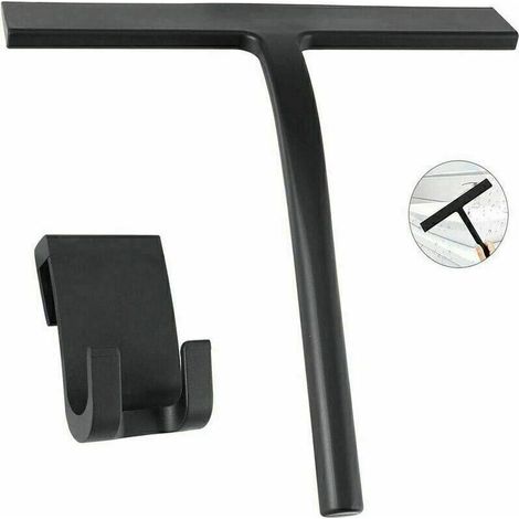 Raclette de douche en acier inoxydable de qualité supérieure , suspendue sans Perçage, raclette de douche en siliCône pour miroirs, fenêtres, nettoyage des vitres, Noir-Fei Yu (1/5)