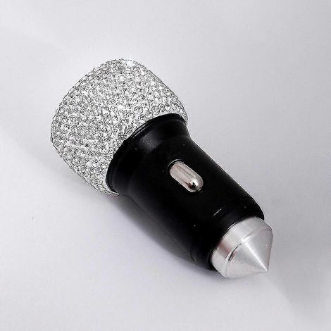 Chargeur de voiture double USB, accessoire de voiture en cristal fait main, compatible avec la charge rapide des téléphones portables (2 pièces, noir) (1/5)
