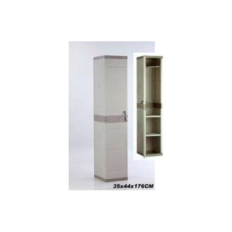 Armario Taquilla de Resina Titanium, Armario Alto de Jardín 1 Puerta 2 Baldas Beige 35x176x41 cm