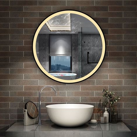 AICA Miroir LED 60cm encadré en aluminium noir tri-couleur dimmable avec anti-buée et mémoire pour salle de bain (1/5)
