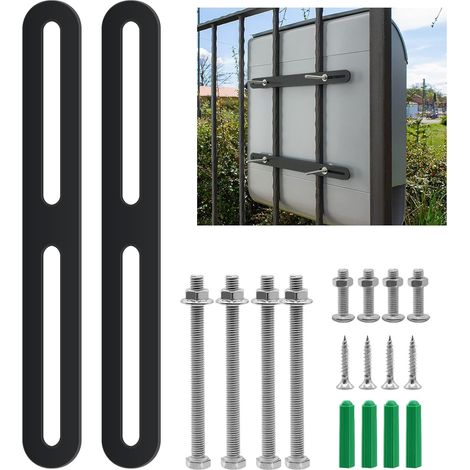 Lot de 2 fixations pour boîte aux lettres - Accessoires de clôture à double fil - 215 × 24 mm - Connecteur plat en acier inoxydable pour boîte aux lettres de clôture - Kit de montage de (1/5)
