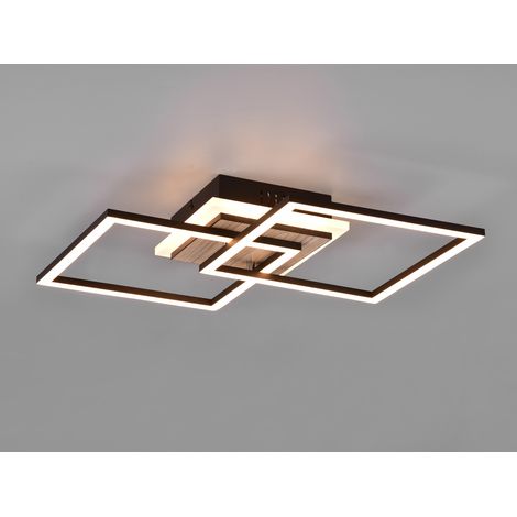 Flache LED Deckenleuchte GIRO Schwarz Holzoptik mit Fernbedienung, Breite 57cm (1/5)