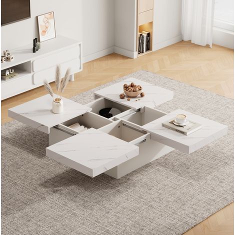 table salon rangement 4 tiroirs blanc 90x90 cm OKMYHOME (1/5)