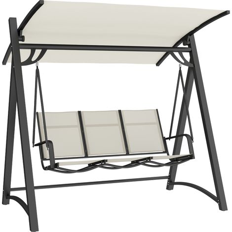 Outsunny 3 Seater Swing Chair, Garden Swing Bench with Adjustable Canopy