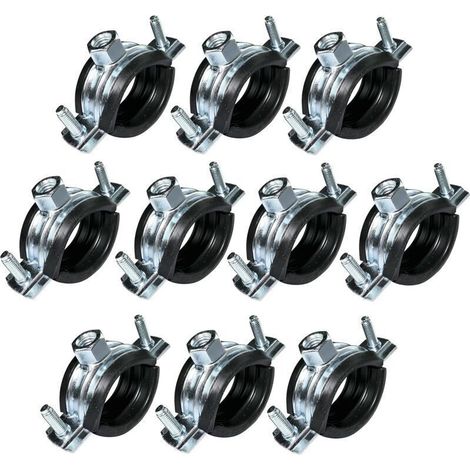 Packung mit 10 Antivibrations-Rohrschellen für Rohre mit 1" Durchmesser und Gummidichtung – schallgedämmte Befestigung aus verzinktem Stahl