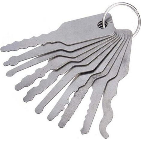Lock Pick, 10 Pcs Keys Lock Pick Set pour outil de serrurier automatique d'ouvre-serrure de voiture à double face (1/4)