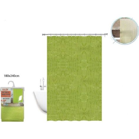 Trade Shop - Cortina De Ducha Anti-soporte A Prueba De Agua Verde 180 X 240 Cm Con Anillos De Baño 2d 52132 -