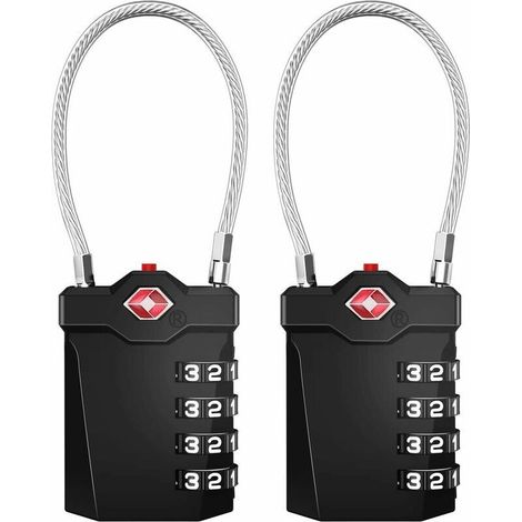 cadenas valise, TSA serrures à bagages à combinaison 4 chiffres avec alarme d&39ouverture, cadenas casier de câble pour gymnastique (2 Pièces, Noir) (1/5)