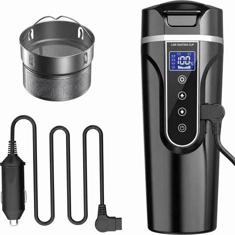 Taza térmica para coche, hervidor, termo para coche, hervidor de agua eléctrico para coche, 12/24 V, negro (1/5)