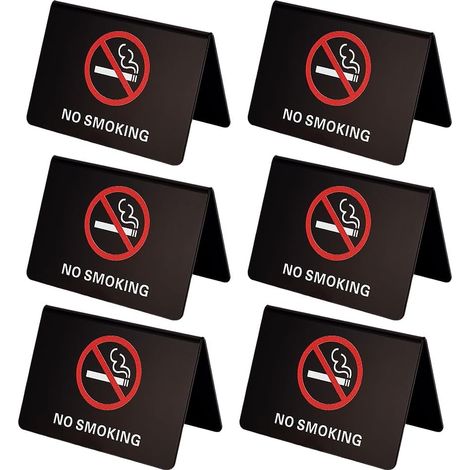 Lot de 6 panneaux de tente de table interdits de fumer, panneau d'avertissement de table interdiction de fumer en acrylique noir double face, indicateur de logo de bureau non-fumeur (1/5)