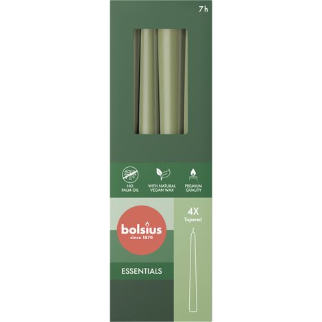 Bolsius Candele affusolate - Colore verde - Confezione da 4-24,5 cm - Durata di 7 ore - Non profumate - Include cera vegana naturale - Senza olio di palma - Pasqua (1/2)