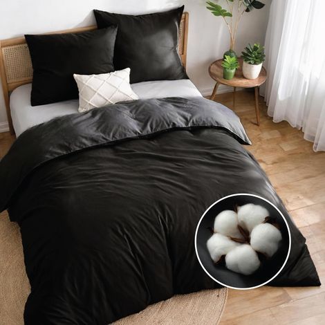 dreiteiliges Bettwäscheset, Wendebettbezug 200x200cm, schwarze Perkal-Baumwolle, Kissenbezüge 65x65cm, Schlafzimmer für Erwachsene (1/5)