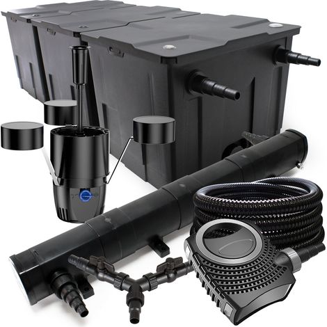 SunSun Kit filtro estanque 90000l 72 W clarificador neo10000 80 W bomba 25 m tubo skimmer jardin