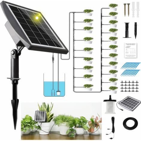 arrosage automatique solaire avec 12 modes de minuterie et protection contre le manque d'eau, tuyau de 20 m et 20 têtes d'égouttement pour jardin, plantes de balcon, plantes en pot en plein (1/5)
