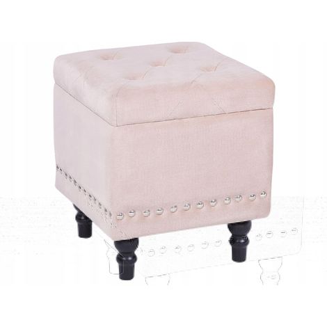 Pouf contenitore velluto beige 37 x 37 cm poggiapiedi classico Loretto (1/3)