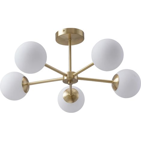 Plafoniera in metallo placcato ottone - L.58.5 x H.21 cm - Dorato e bianco - SOFIA (1/5)