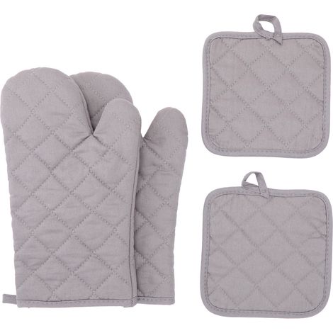 4 pièces, gants de cuisine, dessous de plat, poignée de four, en coton épais, résistants à la chaleur, pour four et cuisinière (1/5)