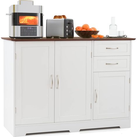 Goplus – Buffet de cuisine blanc avec 2 placards et 2 tiroirs – Étagère réglable 3 niveaux – Dimensions 100x40x78 cm – Matériau MDF et métal (1/5)