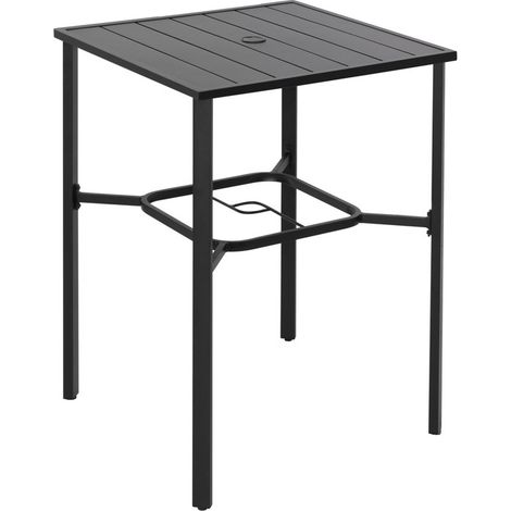 Avestar Table de bar extérieur carrée 71 cm, avec trou à parasol de 4,3 cm, plateau à lattes, structure métallique à revêtement poudré, noir