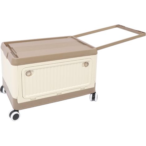 Boîte de rangement pliable avec couvercle et roulettes en PP, empilable et utilitaire, avec poignée, pour vêtements, livres, snacks, chaussures, courses, café. (1/5)