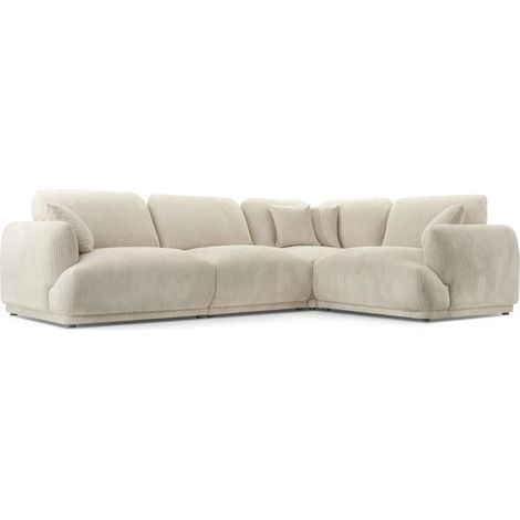 ROSALIE L - Canapé d'angle modulable petit velours côtelé 4 places - Droit - Beige (1/5)