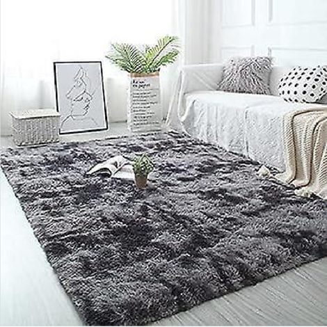 Tapis de maison en laine de soie, dégradé épais, teint par nouage, Gris / argent foncé, 80x160 cm, pour salon et chambre à coucher (1/4)