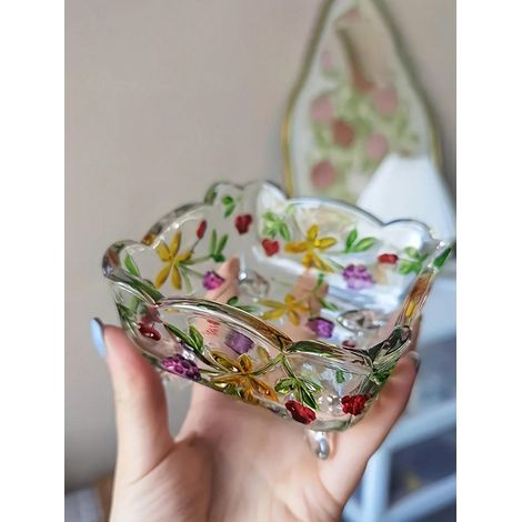 Cendrier en verre vintage artisanal, design floral, organisateur de bureau rectangulaire européen, décor multifonction pour salle à manger, salon, décoration domestique, cadeau parfait pour la Saint-V (1/4)