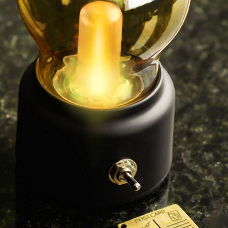 Veilleuse rechargeable USB en forme d'ampoule à lumière continue, lampe de chevet noire pour chambre à coucher, idéale pour les dortoirs. (1/4)