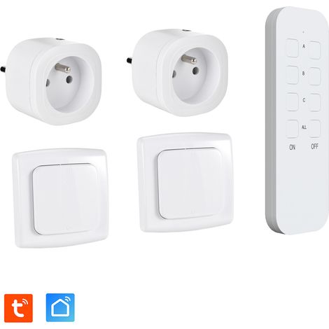 Lot de 2 Prises intérieures 3680W connectées (Wifi + Radio fréquence) + 2 Interrupteurs ON/OFF + Télécommande Sans Fil compatibles – Contrôle à distance & local (1/5)