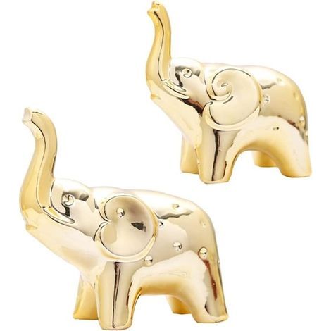 Paire de statues d'éléphants dorés pour la décoration intérieure, sculptures ornementales pour le salon, le bureau, une étagère, décoration dorée pour un anniversaire, un mariage, la Saint-Valentin, N (1/5)