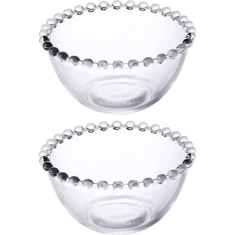 Bol En Verre Transparent Lot De 2 Saladier Décoratif À Bords Perlés Pour Salades Fruits Desserts Apéritifs Service De Table 11.70 X 11.70 X 6.50 cm (1/5)