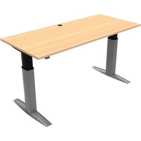 Bureau à réglage en hauteur électrique STIER 501-23 180x80 cm, mélaminé hêtre 68-120 cm (1/4)