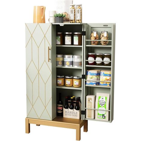 Mehrzweckschrank Grün mit verstellbarem Regal und goldenen Akzenten (1/5)
