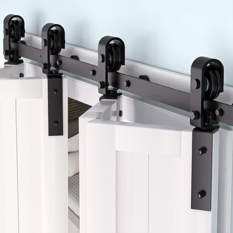 91cm Quincaillerie de Porte Grange Coulissante Pliante,Kit de rails de porte coulissante pliable en acier pour 2 Portes,jusqu'à 90kg,Galets silencieux pour Dressing,Buanderie,cuisine-Sans porte(Noir) (1/5)