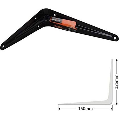 Staffe angolari 2 pezzi supporto reggimensole ad angolo retto 90 ° staffa di fissaggio 125 x 150 mm a forma di L per mensola mobile scaffale in acciaio nero (1/2)