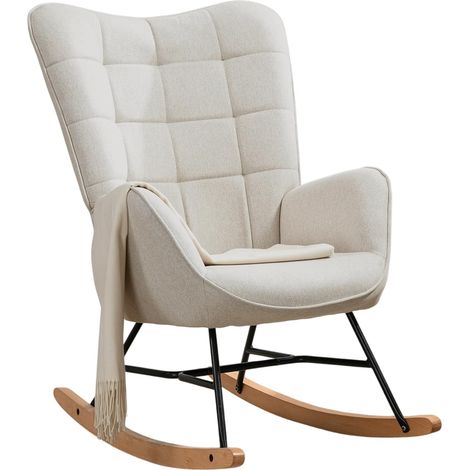 Fauteuil à Bascule Allaitement Scandinave Chaise Loisir et Repos en Tissu avec Pieds en Bois Métal pour Salon, Chambre (1/5)