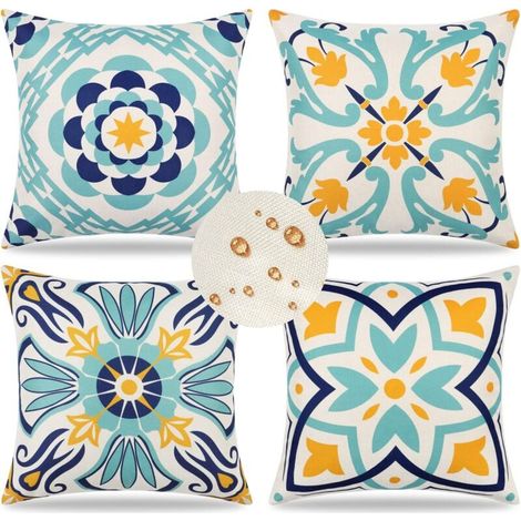 Set of 4 Waterproof Outdoor Pillowcases Floral Print Cushion Covers Boho Farmhouse Sofa Cushion Covers Decoration for Patio Garden Balcony Living Room Bedroom,45x45cm (1/5)