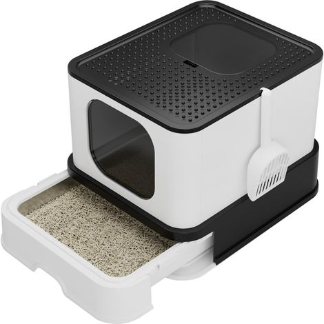 Closed Stainless Steel Litter Tray - Waterproof, Odourless for Multiple Cats, Extra Large - Ideal for Bathroom, Apartment or Balcony, Black (1/5)
