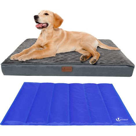 Vounot – Coussin matelas pour chien déhoussable – Tapis rafraîchissant en gel amovible – Mousse à mémoire de forme – 76x51x9cm