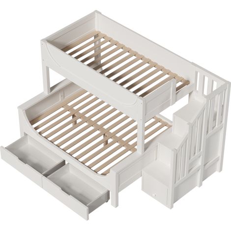 Litera infantil blanca 90x200 y 140x200 con escalera-armario y cajones (1/5)
