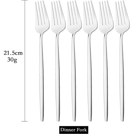 (Argent, 6 pièces) Fourchettes de table en acier inoxydable, couverts de cuisine