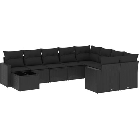 vidaXL Set Divani da Giardino 10pz con Cuscini in Polyrattan Nero (1/5)