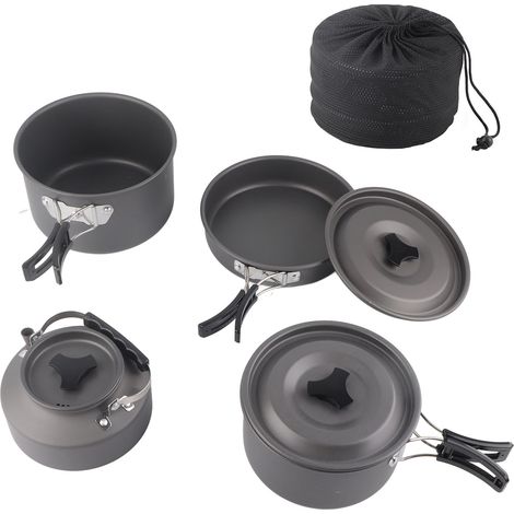 Kit de cuisson extérieur pour camping, ensemble portable casserole et poêle pour randonnée, pique-nique, sac à dos (1/5)