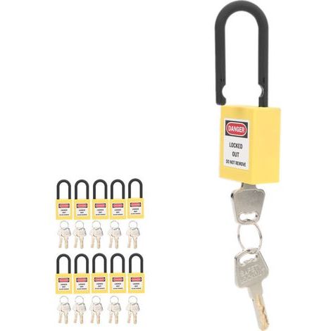 Serrure de sécurité anti-poussière en nylon industriel 38 mm – Lot de 10, jaune, pour isolation et verrouillage d’outils (1/5)