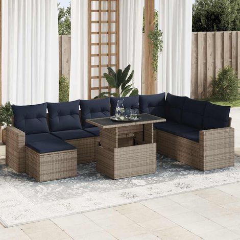 Set sofás jardín y cojines 9 pzas ratán sintético acacia gris vidaXL (1/5)