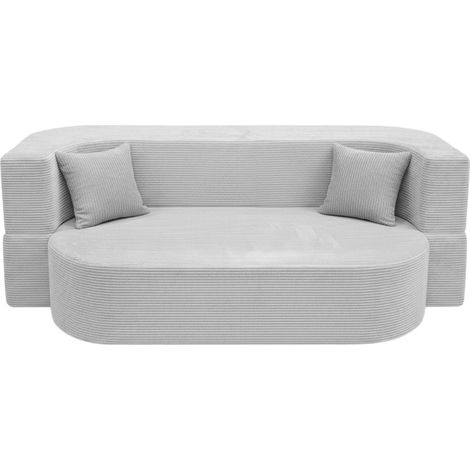 VENEDA - Canapé droit convertible velours côtelé 3 places Gris clair (1/5)