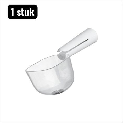 Dog and cat food measuring scoop with graduations in grams and cups, white (1/5)