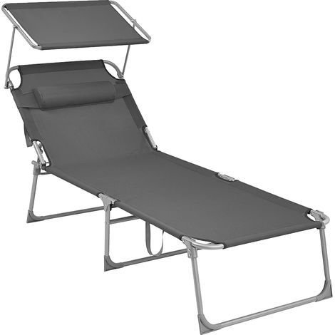 Chaise longue extra large, chaise de jardin, 71 x 200 x 38 cm, capacité de charge jusqu'à 150 kg, avec appui-tête et baldaquin, dossier réglable, pliable, anthracite (1/5)